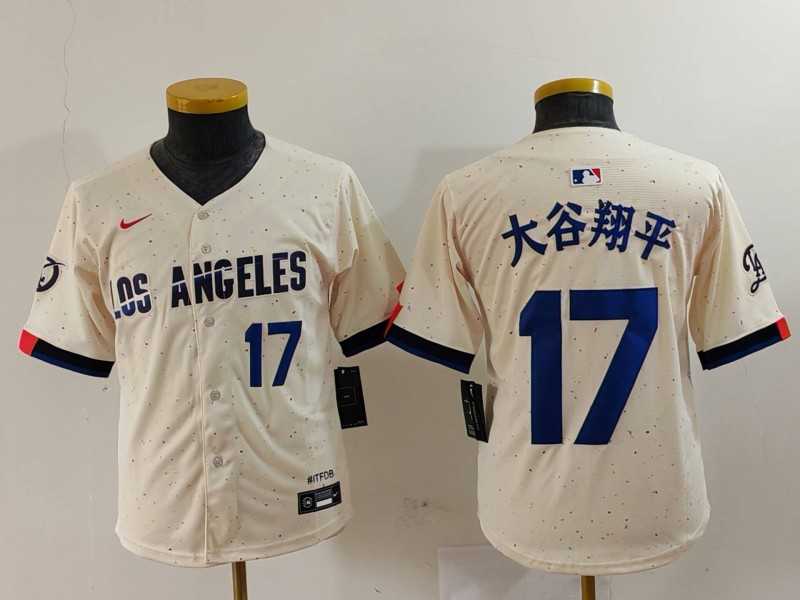 Youth Los Angeles Dodgers #17 Shohei Ohtani Number Cream Blue City Connect Limited Jerseys->mlb youth jerseys->MLB Jersey